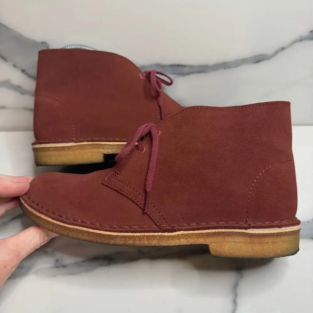 Clarks Original Women's Brick Red Suede Chukka Desert Boots Sz 8 Classic Preppy